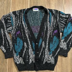 Vintage Sweater Graphix Men’s Cardigan Abstract Geometric 80s 90s USA Size M